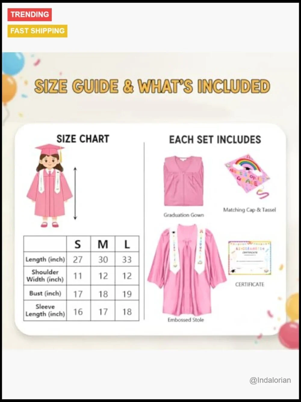 Polyester Graduation Cap and Gown Set with Cartoon Print and 2026 Tassel